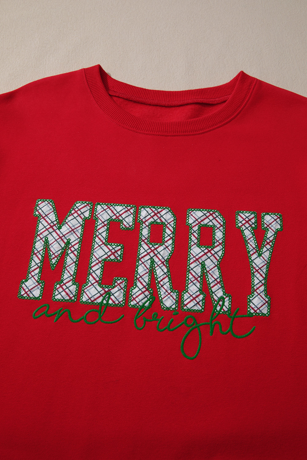 Merry and Bright Plaid Embroidered Letter Sweatshirt