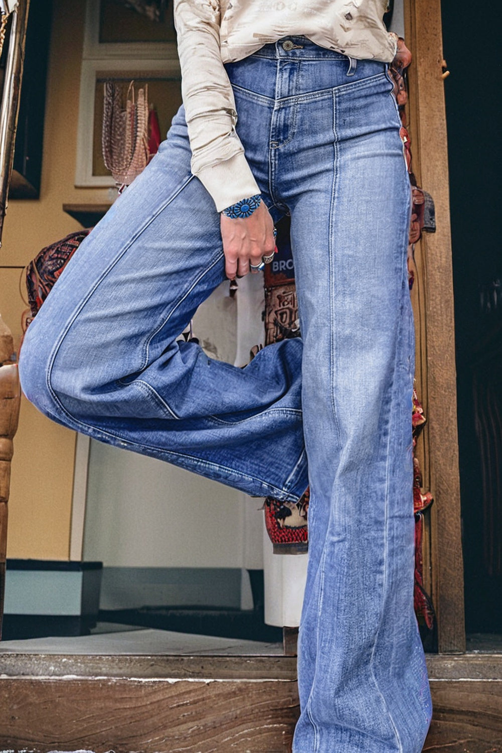 Beau Blue Tailored Center Straight Loose High Rise Jeans