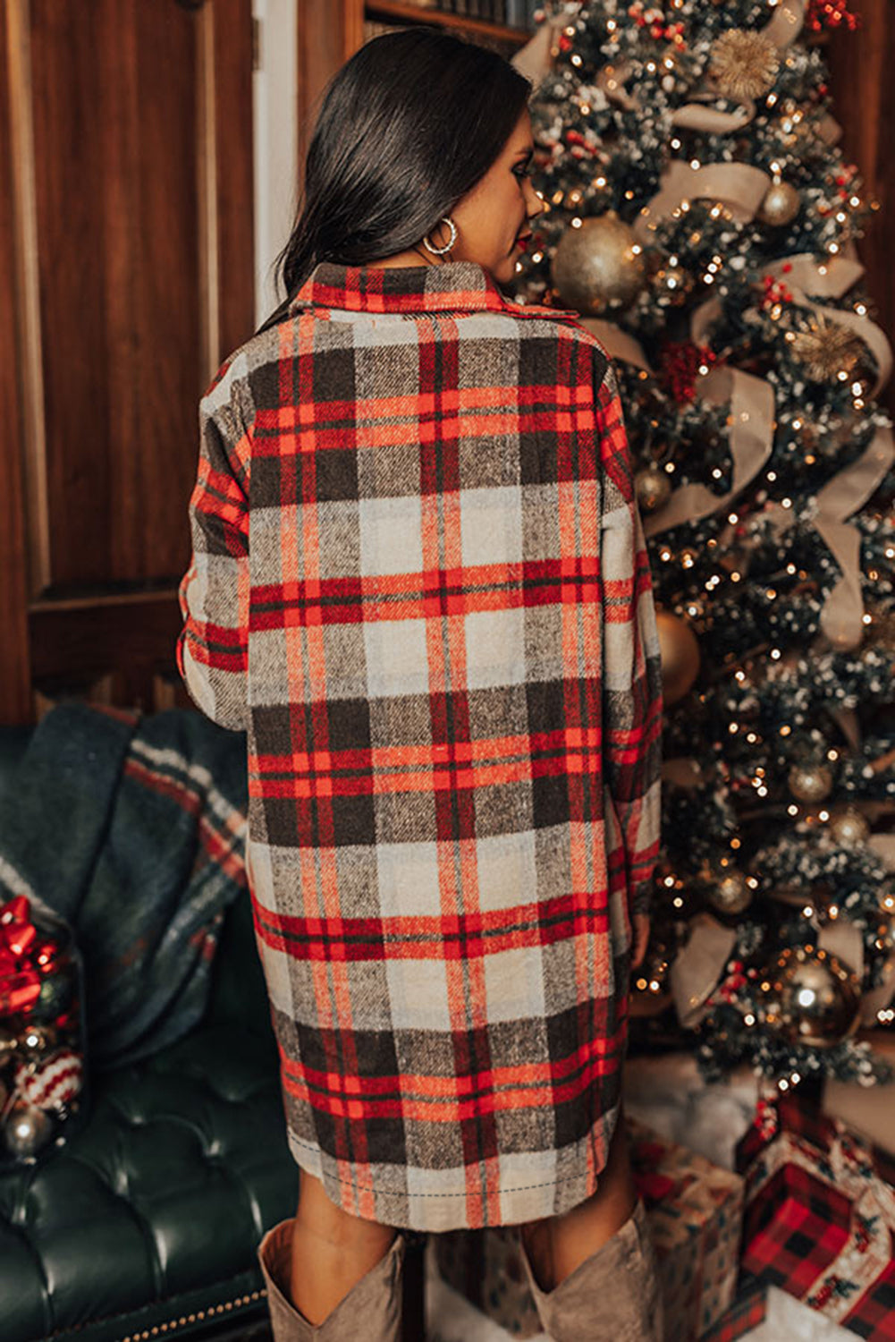 Red Brushed Plaid Buttoned Extra Long Flannel