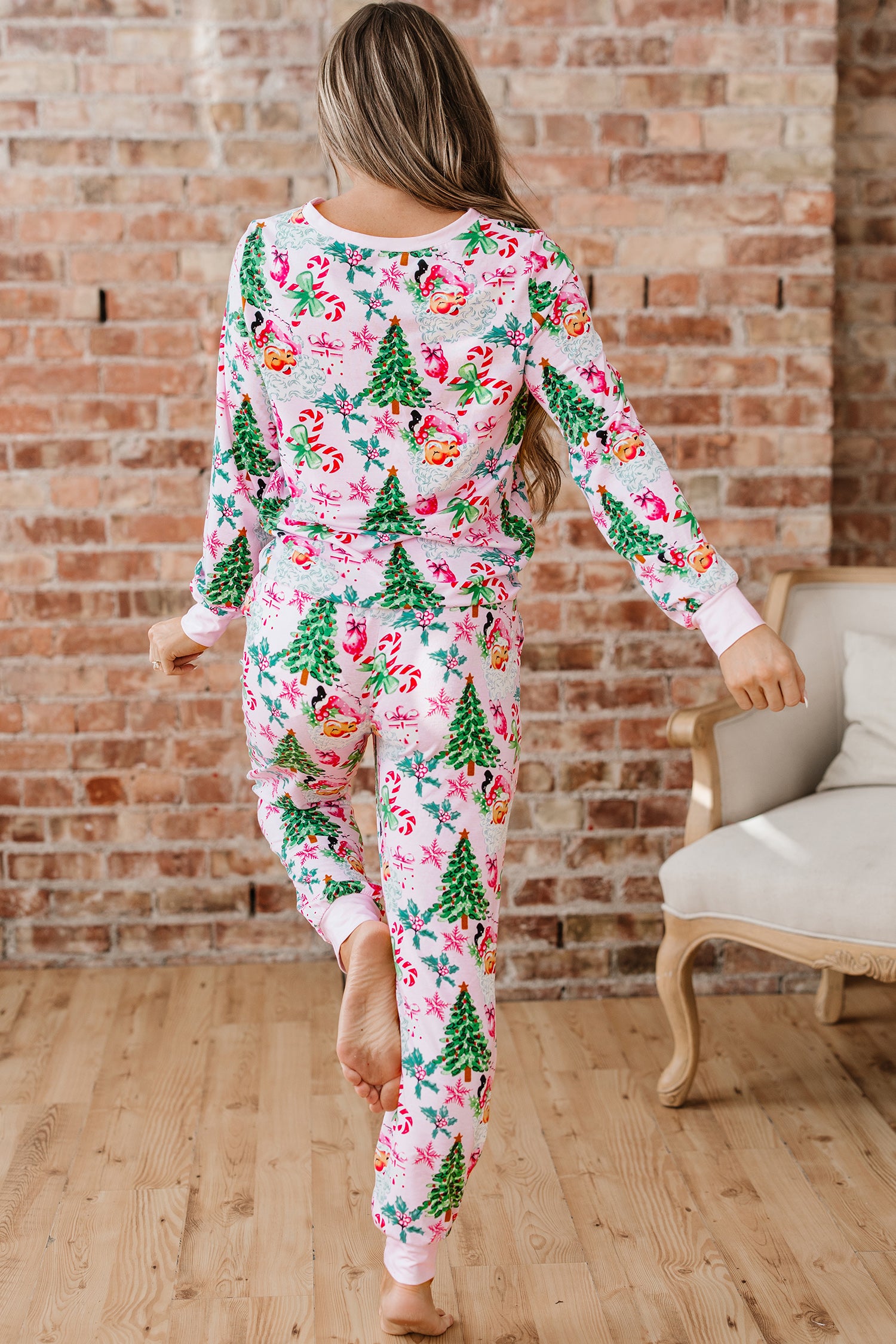 Pink Christmas Pattern Button up 2pcs Lounge Set