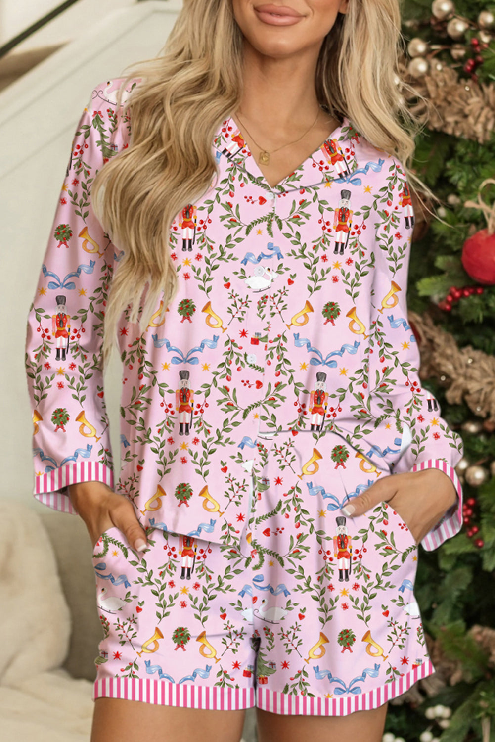 Pink Nutcracker Long Sleeve 2pcs Pajama Set