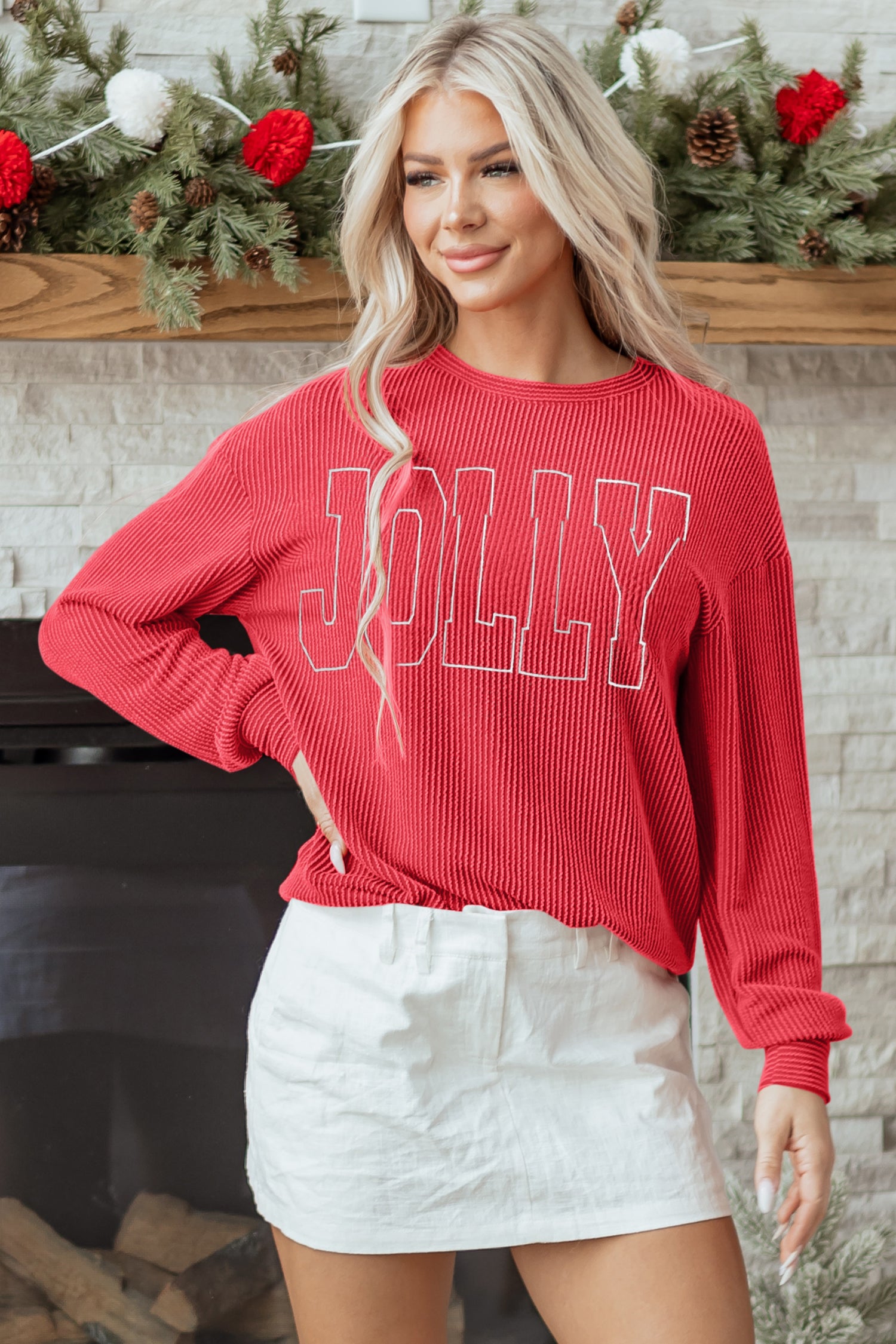 Merry Letter Graphic Loose Long Sleeve Top