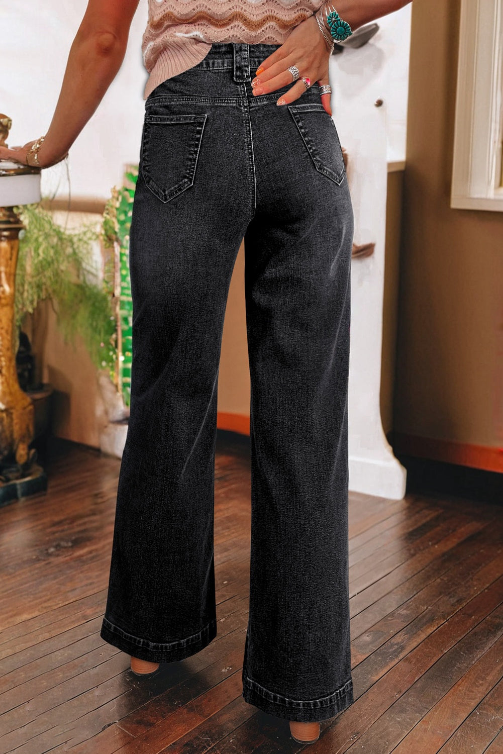 Sail Blue Wide Leg Pocketed High Waist Jeans