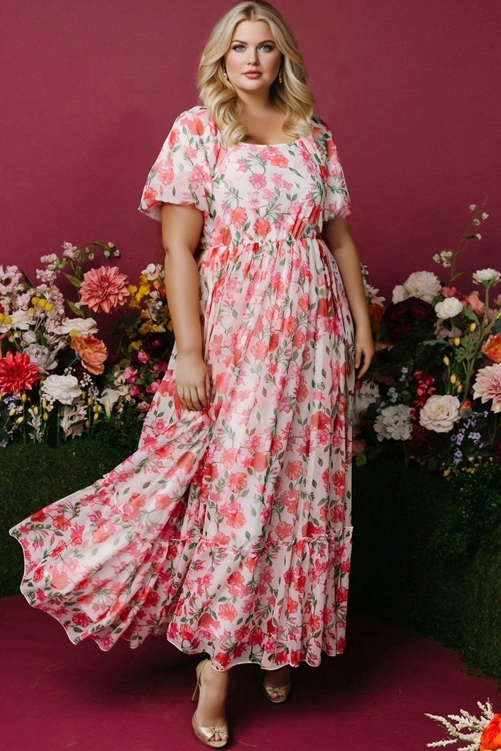 Pink  Floral Maxi Dress