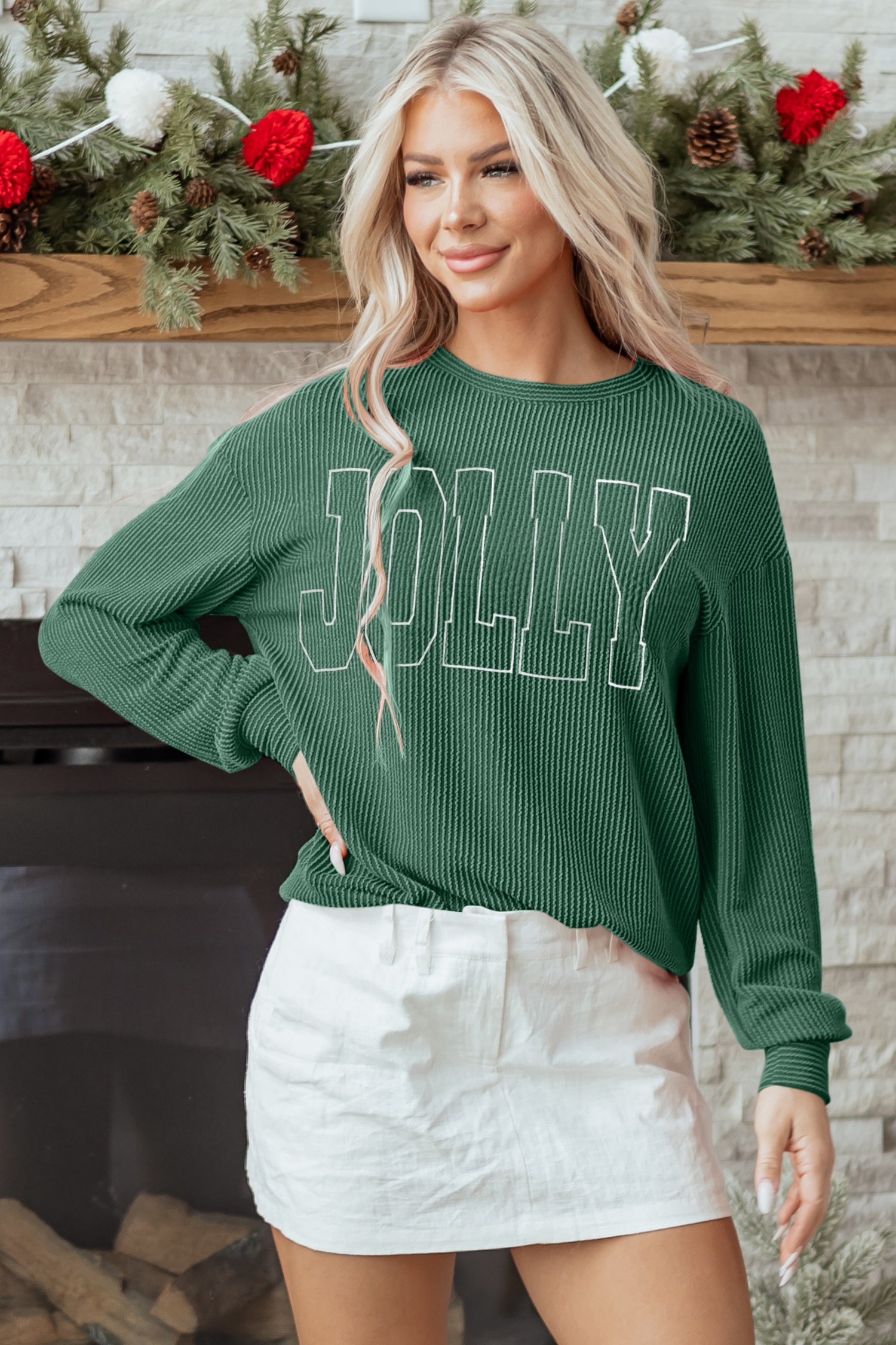 Merry Letter Graphic Loose Long Sleeve Top