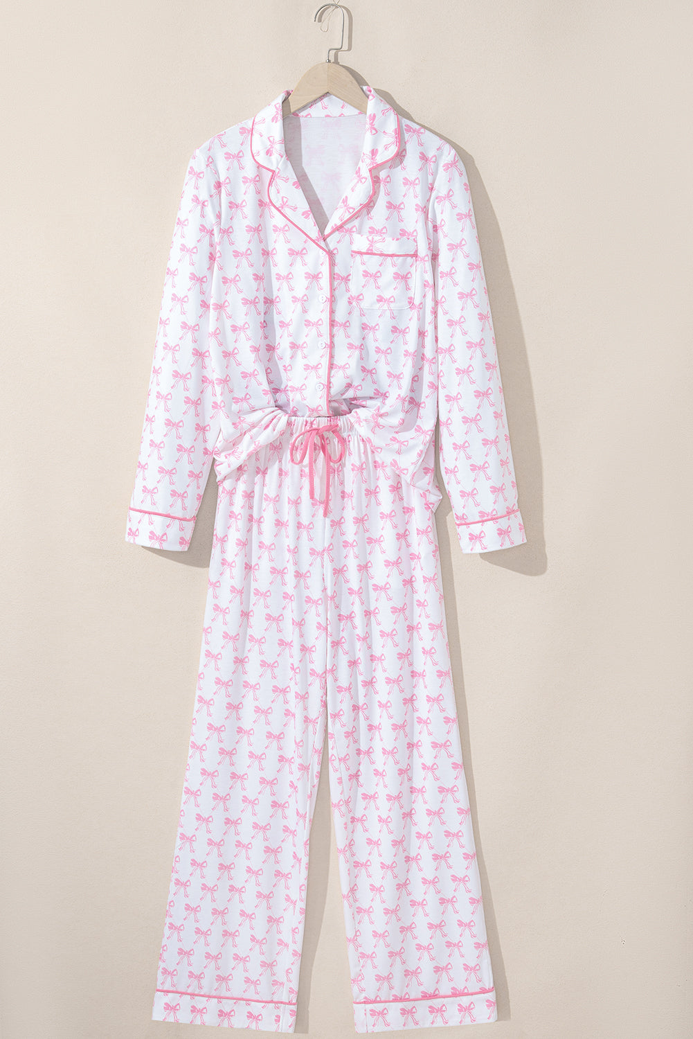 Sky Blue Bow Print Long Sleeve Pajama Set