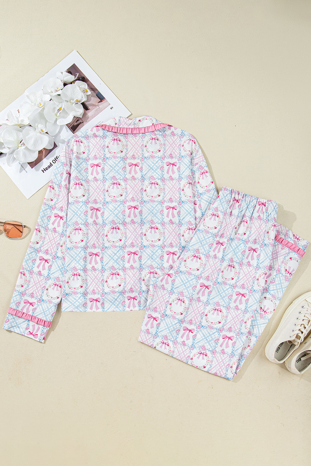 Pink Bow Wreath Pajama Set