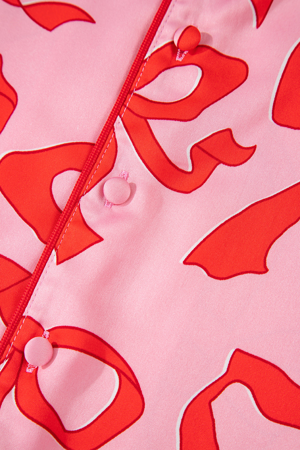 Pink Bow Print Shirt Style Long Sleeve 2pcs Pj set