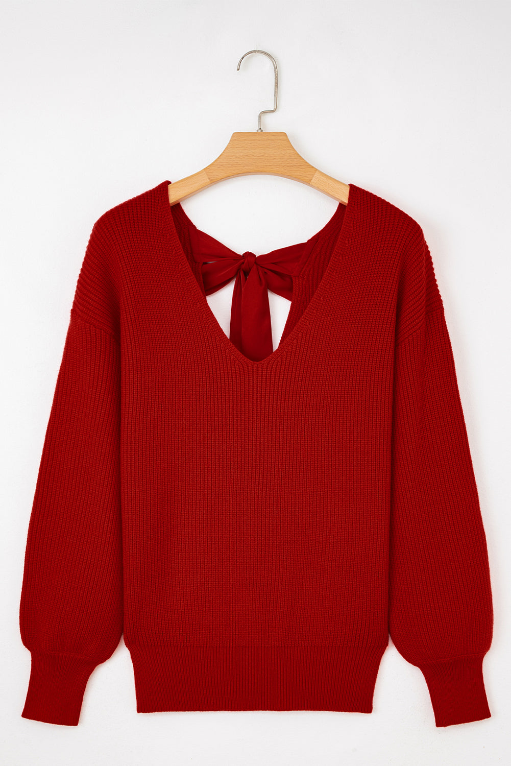 Racing Red V Neck Knot Back Sweater