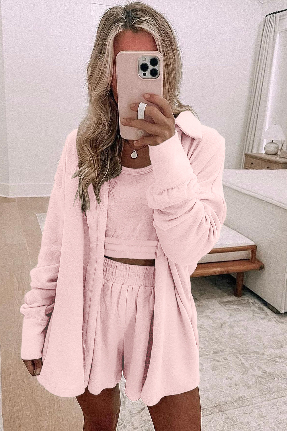 Gray 3 Pcs Cardigan Lounge Set