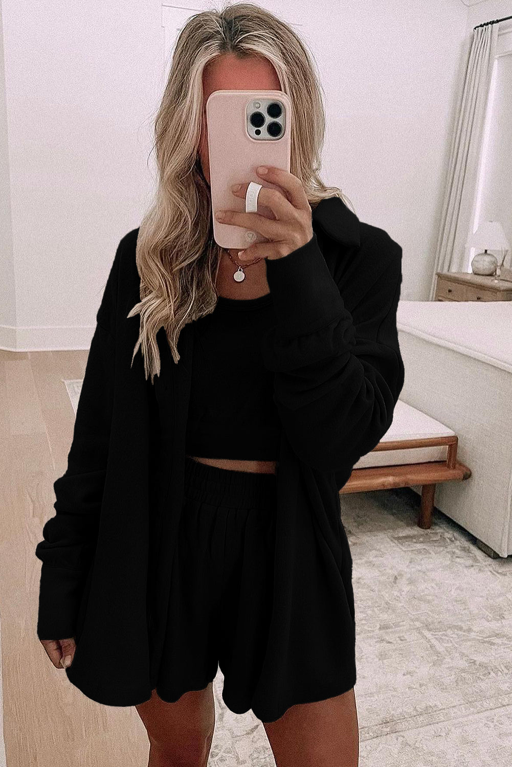 Gray 3 Pcs Cardigan Lounge Set