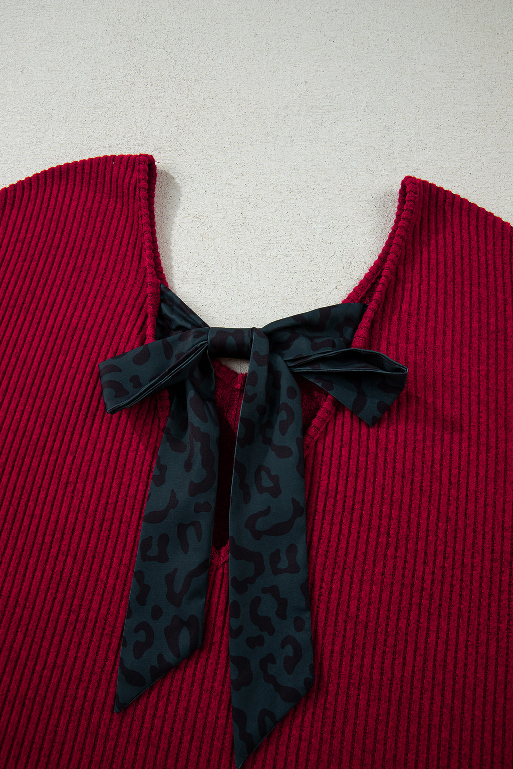 Racing Red Ribbed V Neck Bow Back Top