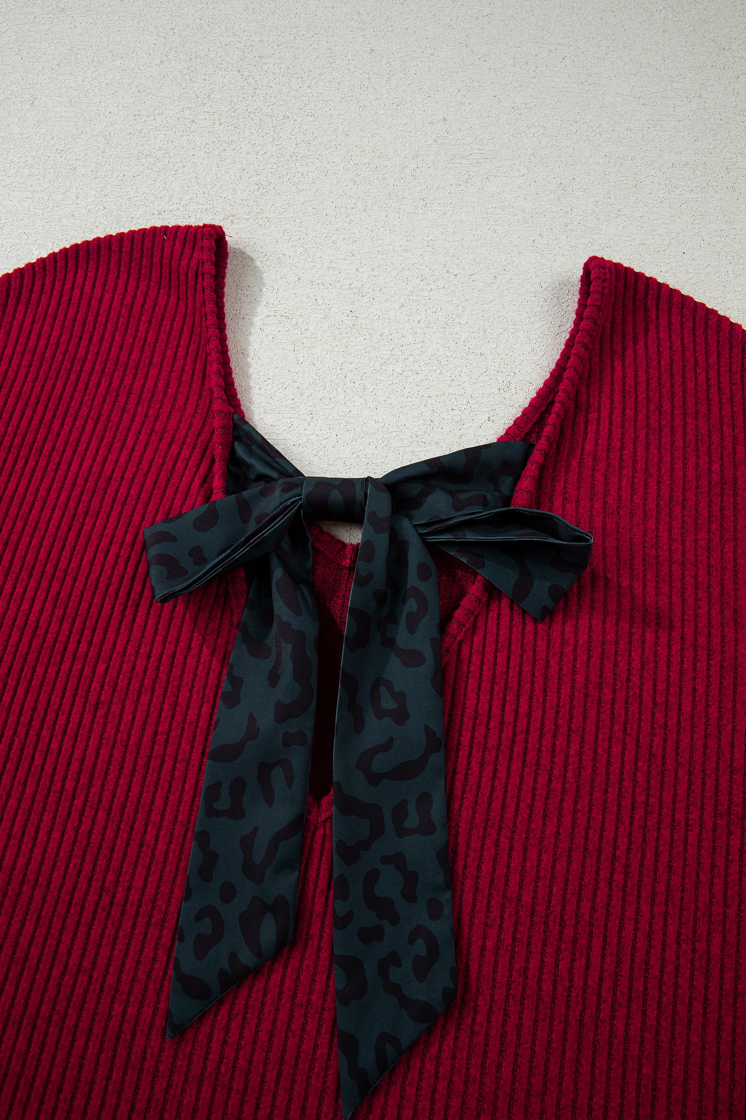 Racing Red Ribbed V Neck Bow Back Top