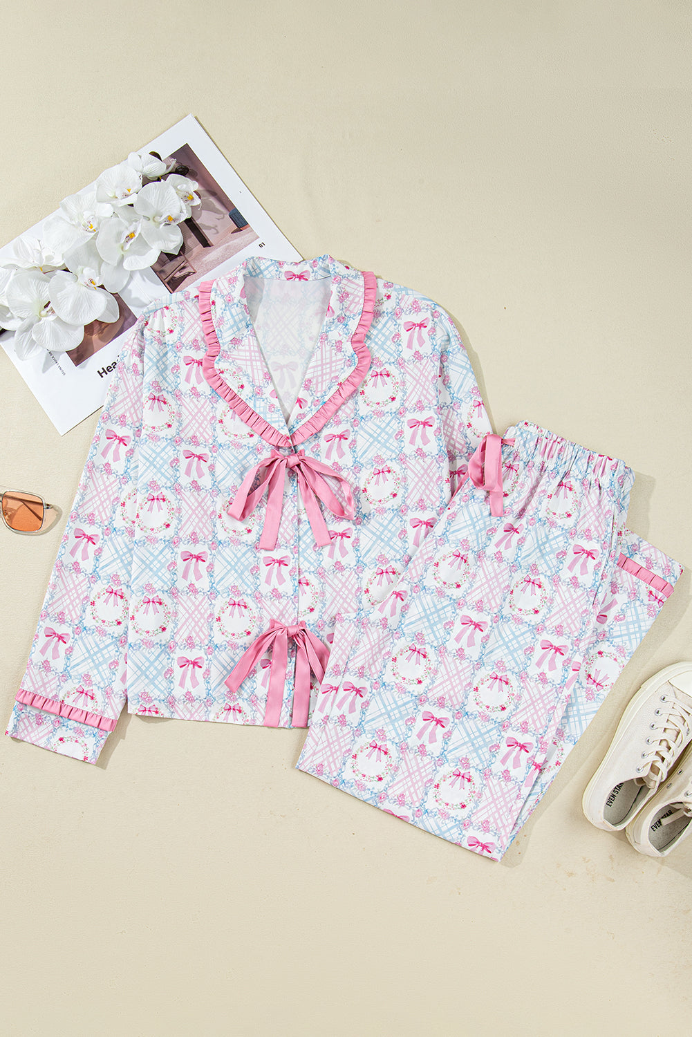 Pink Bow Wreath Pajama Set
