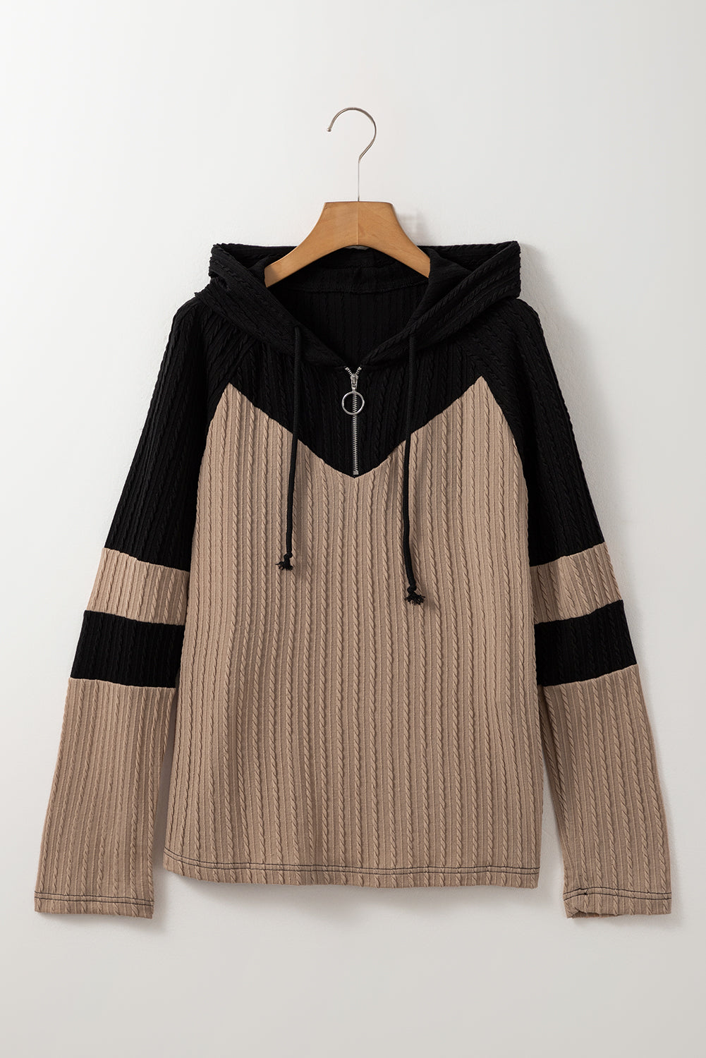 Parchment Colorblock Long Sleeve Quarter Zip Hooded Top