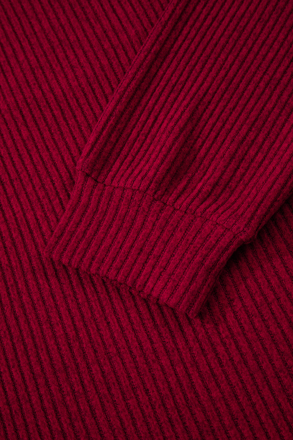 Racing Red Ribbed V Neck Bow Back Top