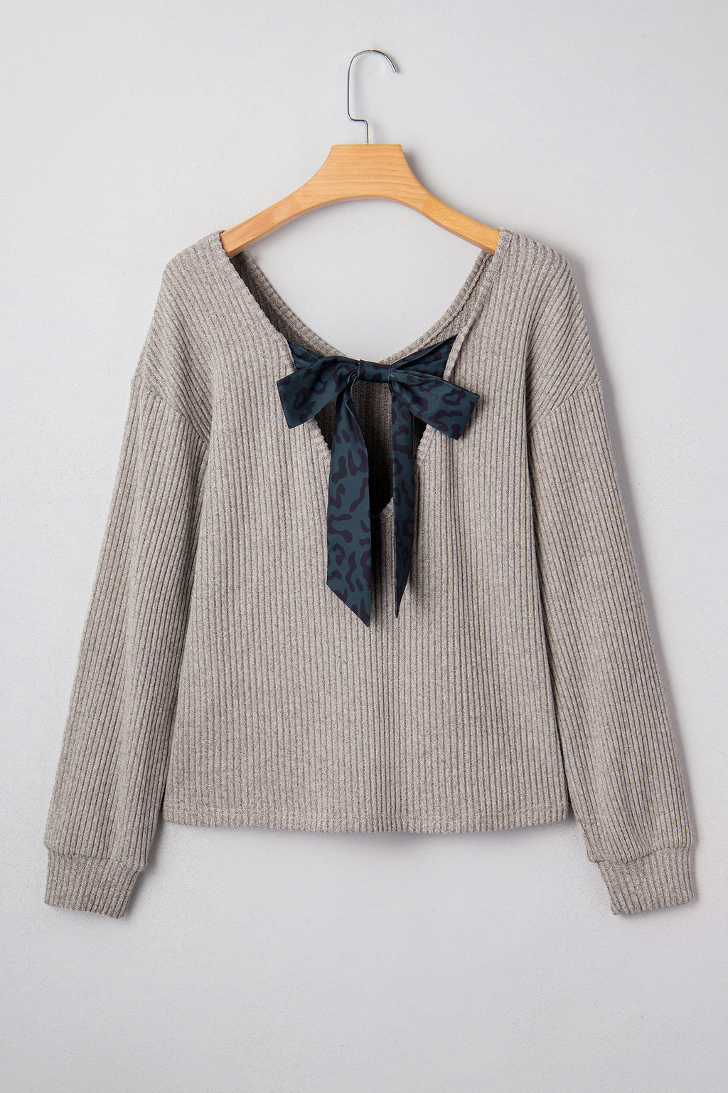 Racing Red Ribbed V Neck Bow Back Top