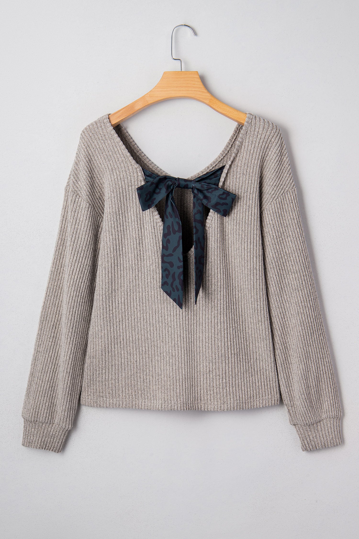 Racing Red Ribbed V Neck Bow Back Top