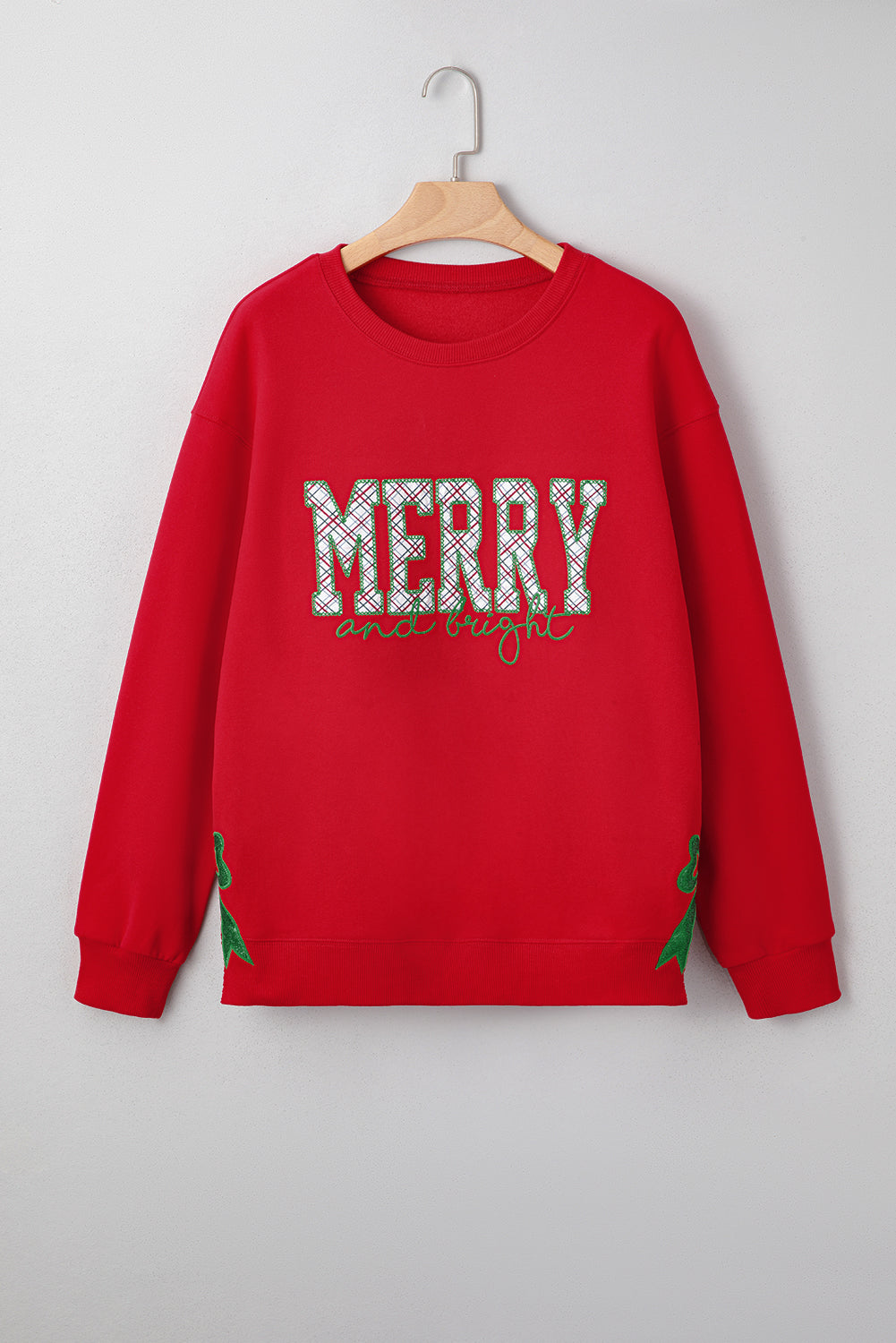 Merry and Bright Plaid Embroidered Letter Sweatshirt