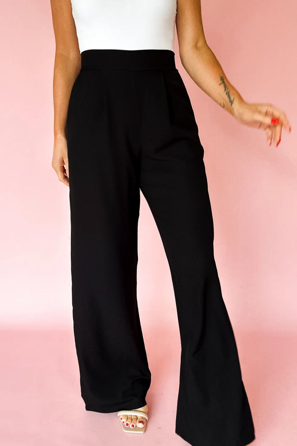 Fiery Red Pleated High Elastic Waist Loose Straight Pants