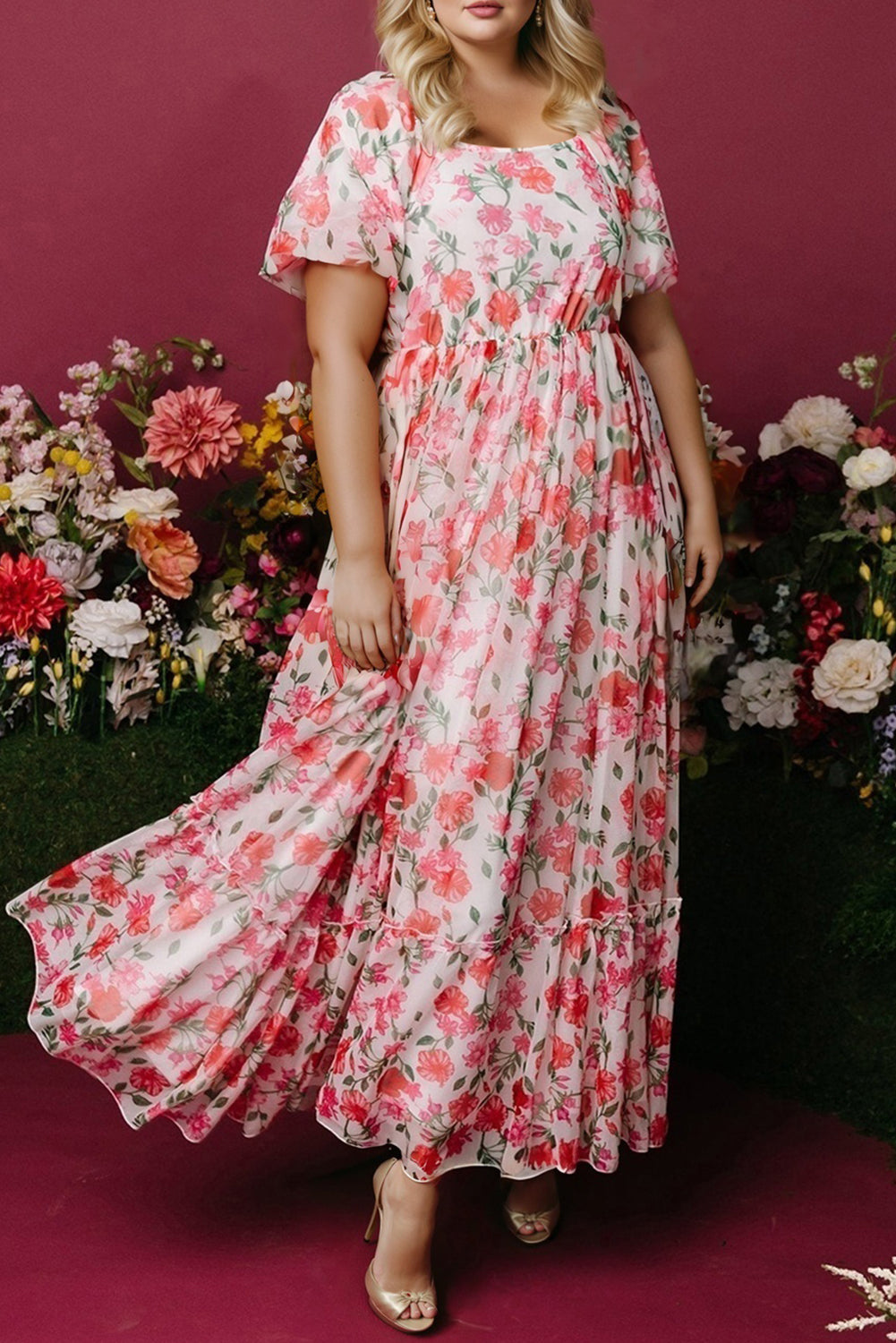 Pink  Floral Maxi Dress