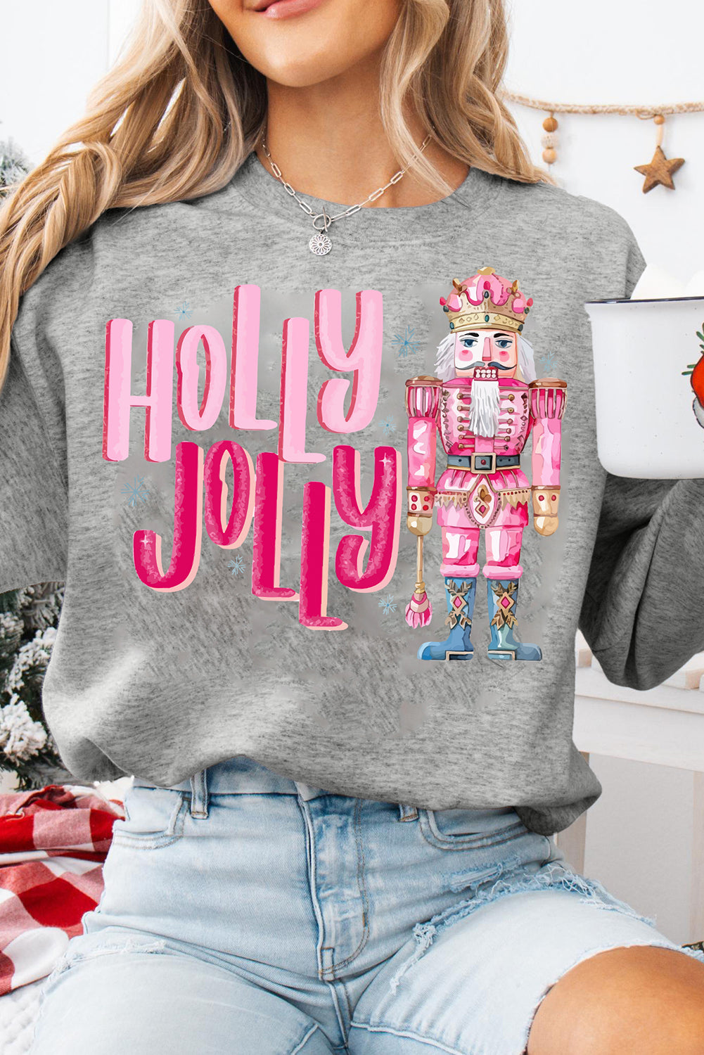 HOLLY JOLLY Nutcracker Print Crew Neck Christmas Sweatshirt