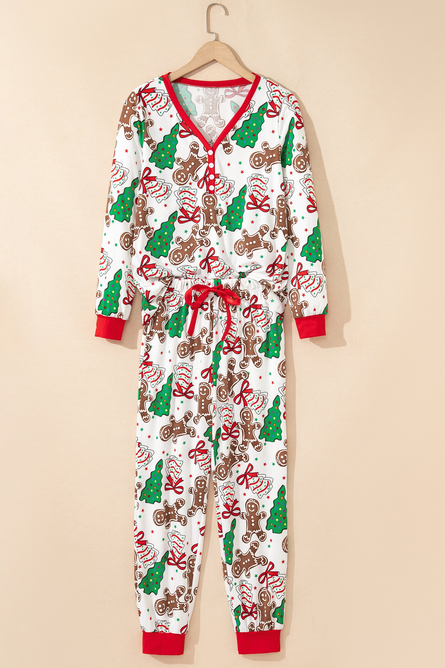 Pink Christmas Pattern Button up 2pcs Lounge Set
