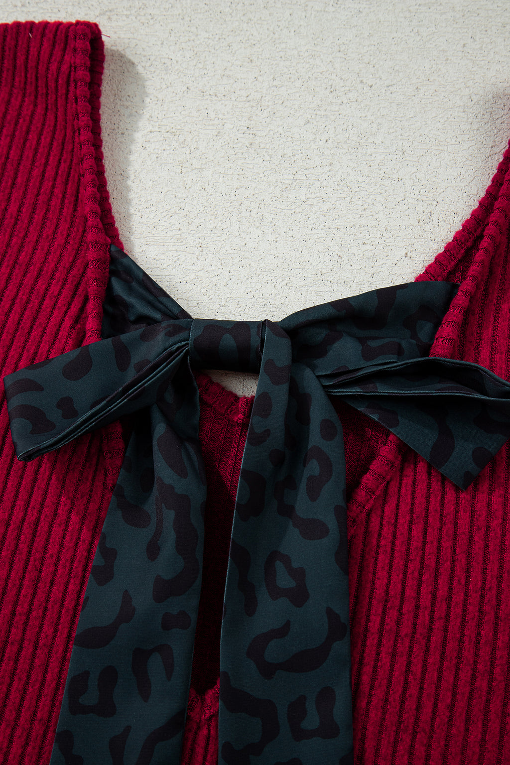 Racing Red Ribbed V Neck Bow Back Top