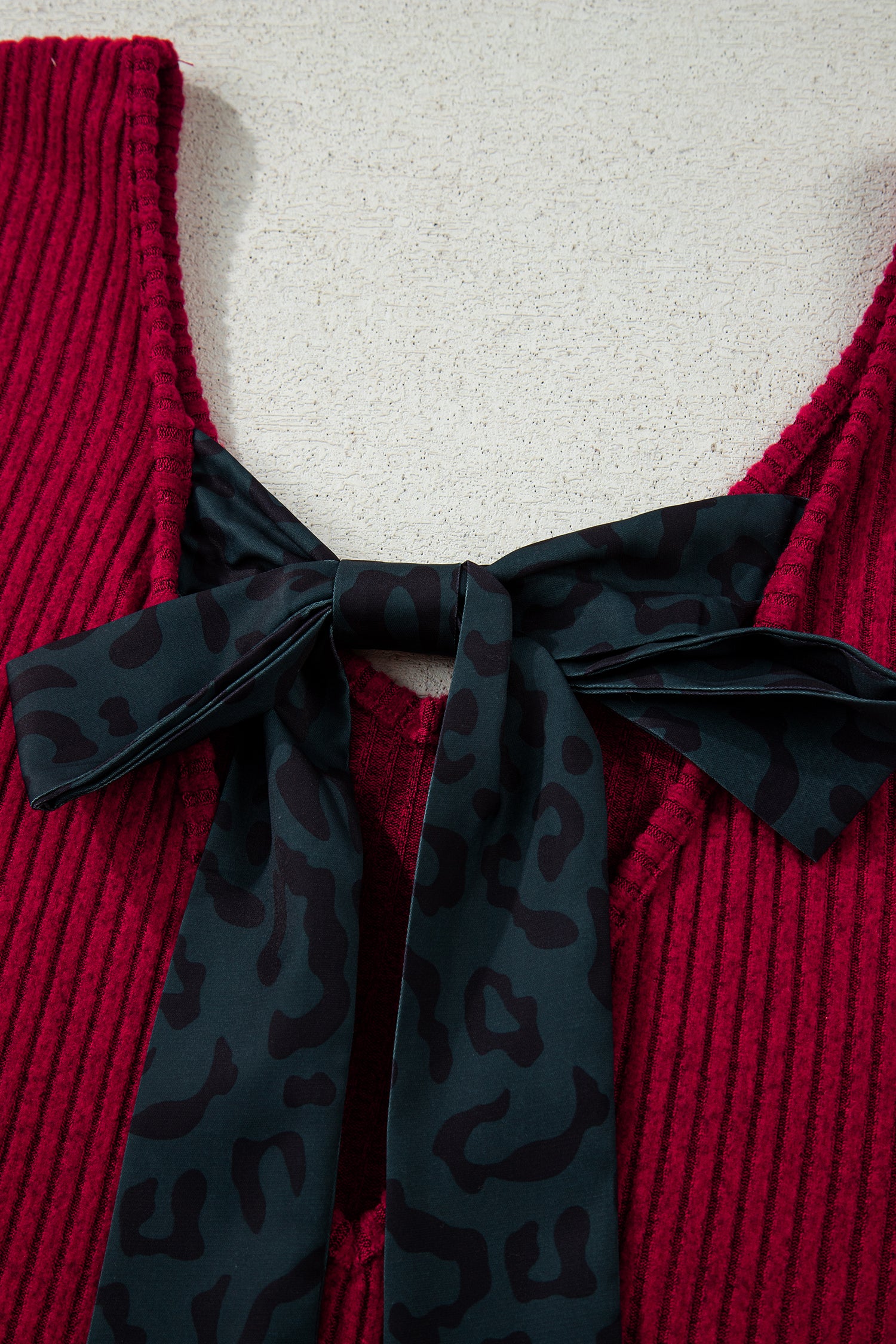 Racing Red Ribbed V Neck Bow Back Top