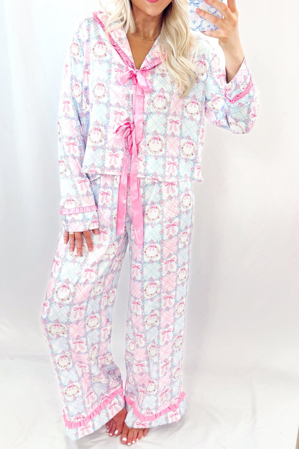 Pink Bow Wreath Pajama Set