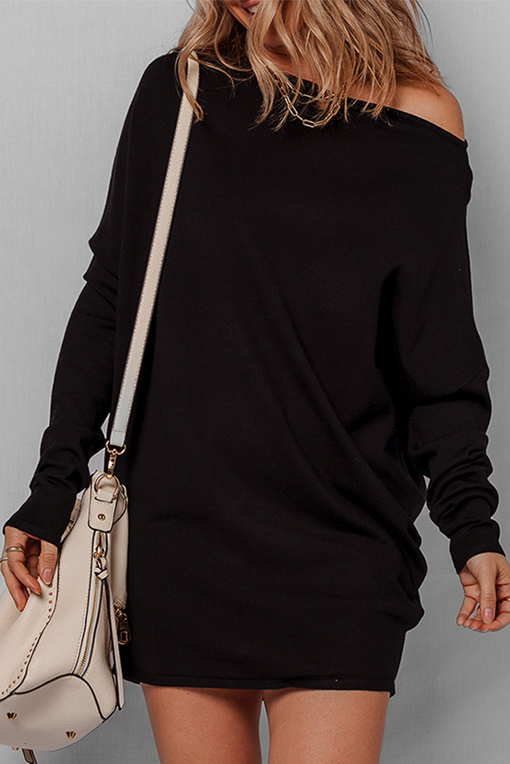 Batwing Sleeve Shift Mini Sweater Dress