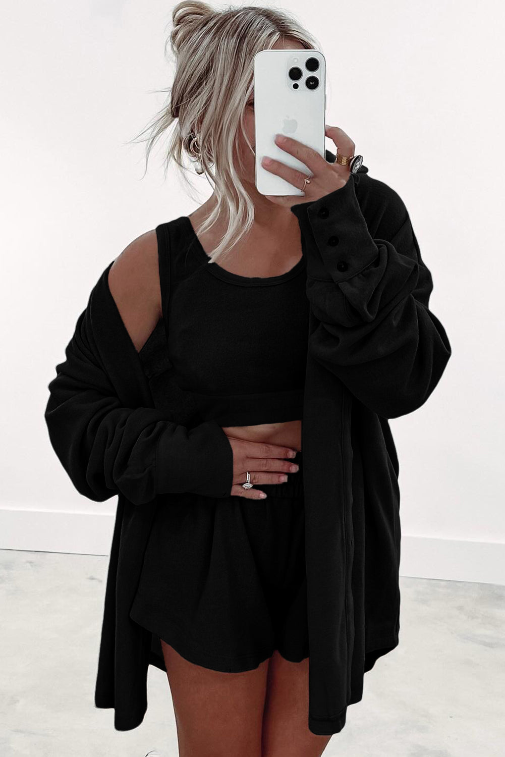 Gray 3 Pcs Cardigan Lounge Set