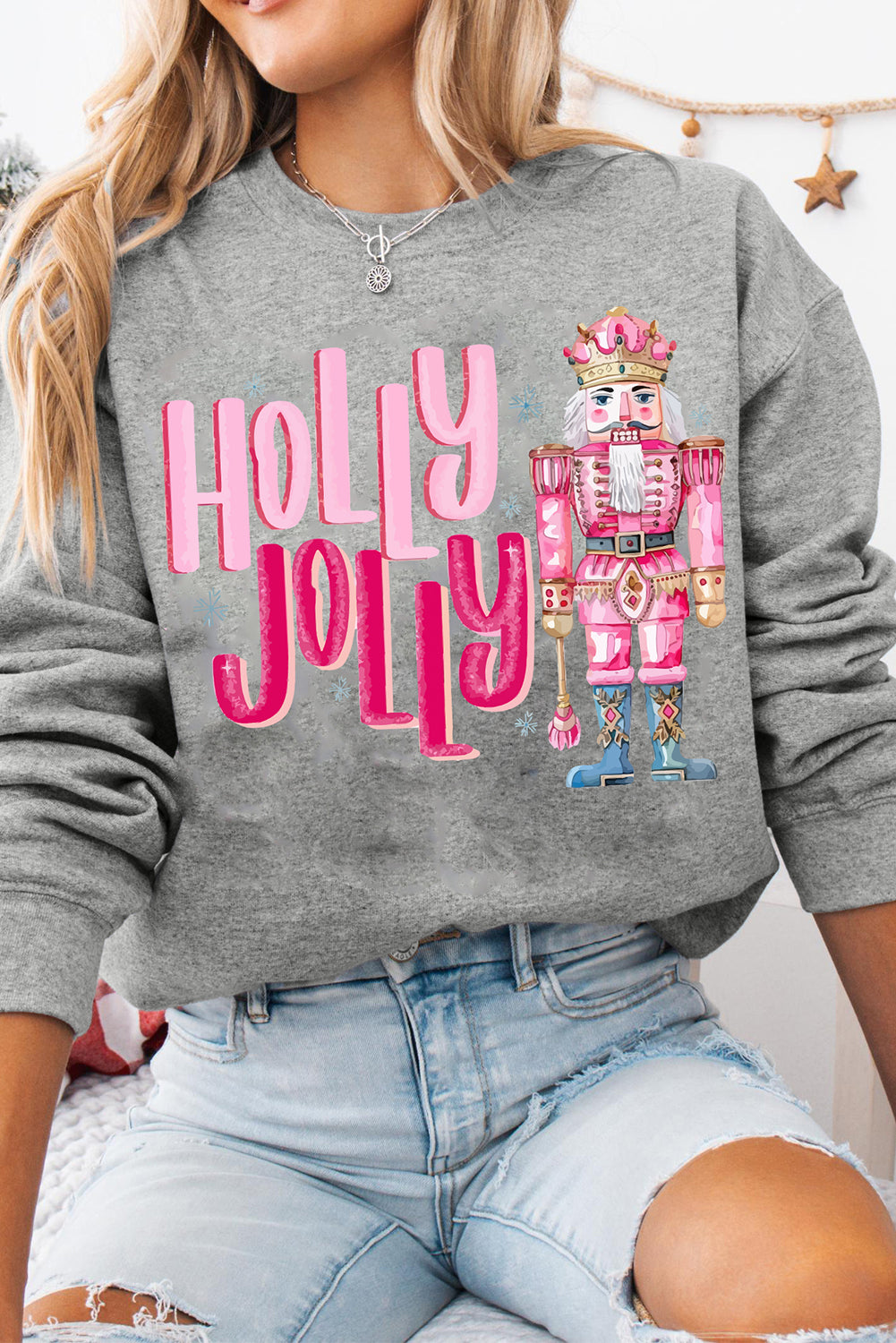 HOLLY JOLLY Nutcracker Print Crew Neck Christmas Sweatshirt